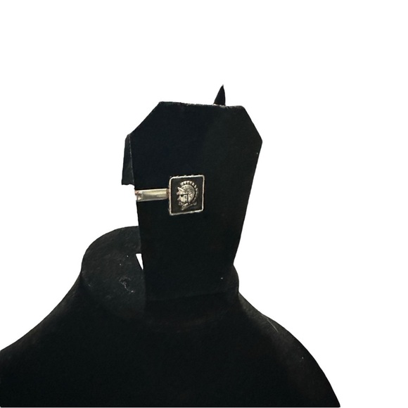 Vtg 2 Tone Silver & Black Enamel Square Silver 3-D  Spartan in Ornate Helm 1.25” - Picture 4 of 7